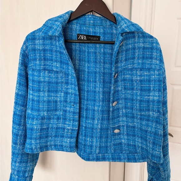 Zara Women's Vibrant Blue Plaid Blazer - Picture 2 of 3